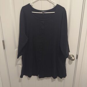 Ulla Popken Women's Black Tunic Shirt 3/4 Sleeve Size 20/22